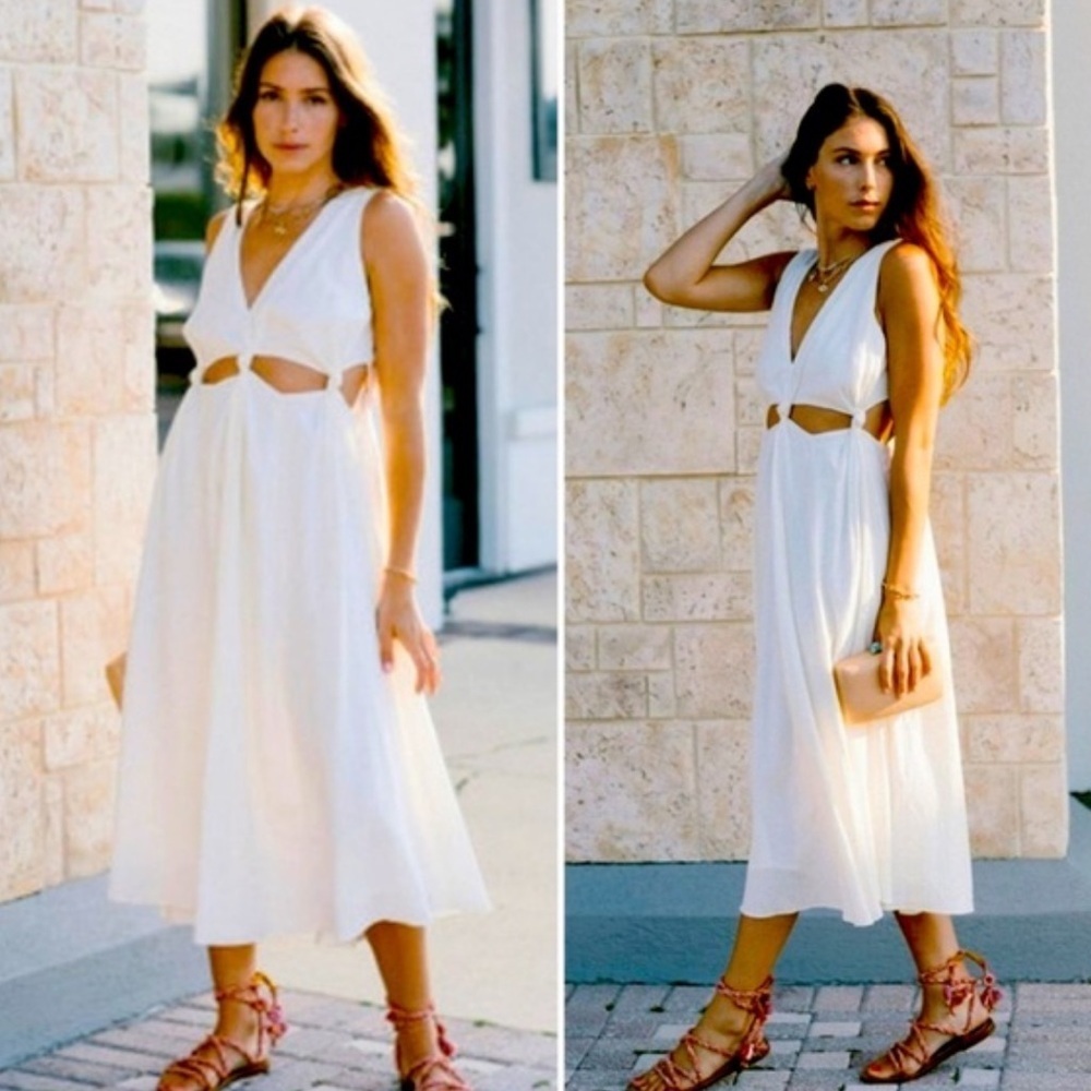 White Cut Out Knotted Sleeveless Midi Dress